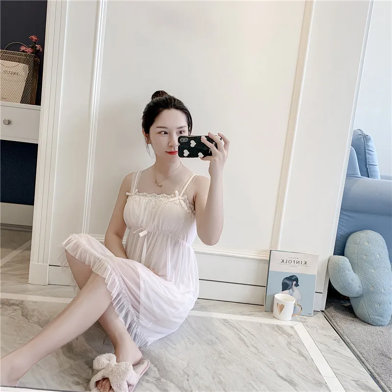 Lovely Retro Women Nightdress Lace Spaghetti Strap Princess Style Nightwear