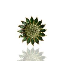 fashion vintage brooch sunflower brooches for women gold green leaves broches mujer rhinestone flowers pins broach x1619