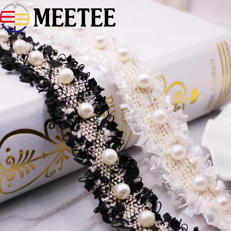 5 ярдов жемчужина бисером вышитая кружевная отделка хлопок кисточкой Кружева