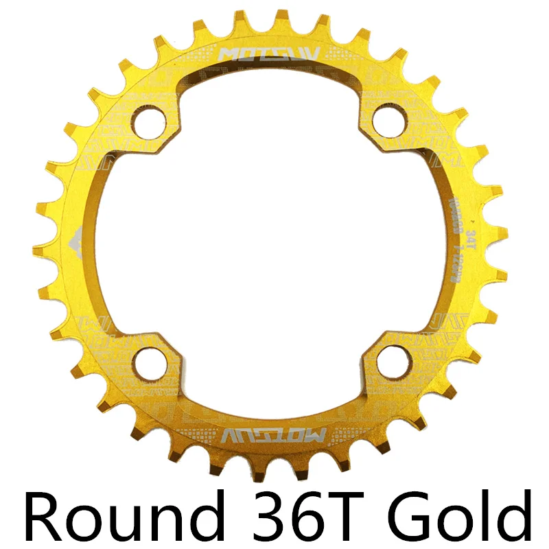 MTB велосипедная круглая узкая широкая Звездочка 32 T/34 T/36 T/38 T 104BCD, велосипедная цепь, круговой шатун, запчасти для велосипеда с одной пластиной - Цвет: Round 36T Gold