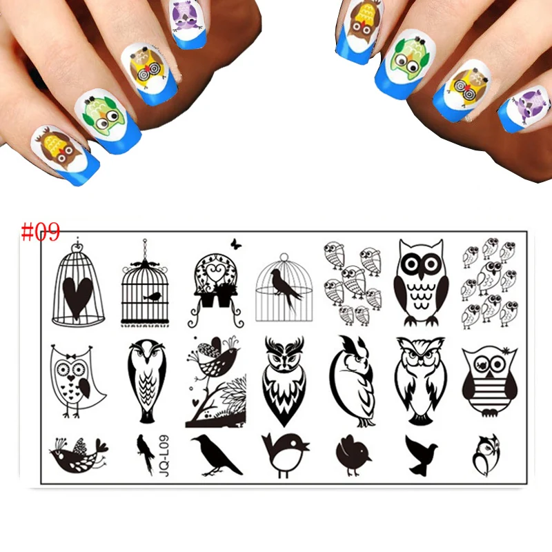 20 стиль мода ногтей штамповки пластины Rctangular прекрасный птица сова бабочки перо
