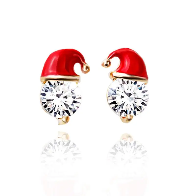 Gift Trendy Christmas Santa Claus Hat Dangle Ear Stud Alloy Crystal Earrings for Women Girls X1009 | Дом и сад