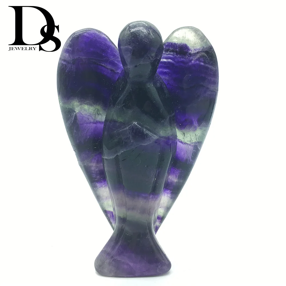 

DS70mm Natural Colorful Fluorite Angel Figurines Healing Crystal Angel Carved Statue Lucky Engel Christmas Home Decoration Gift