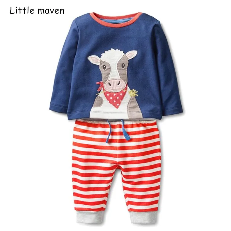 

Little maven children's clothing sets 2018 autumn boys animal Cotton brand long sleeve cow tops + striped pants 20236