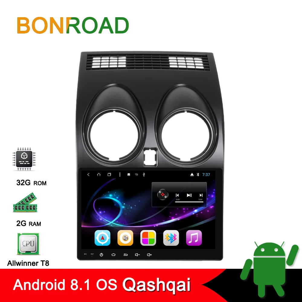 Bonroad " Android8.1.0 автомобильный DVD мультимедийный плеер для Nissan Qashqai 2010 Dualis 2007- автомобильный навигационный радио с Bluetooth