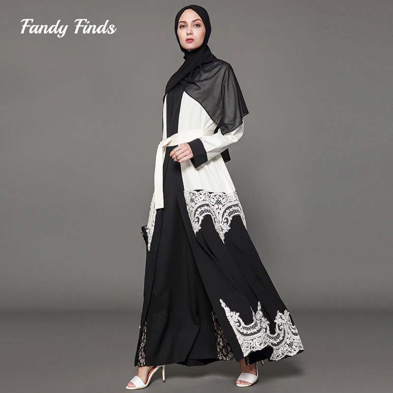Fandy Finds Women Lace Middle-East Muslim Robe Lady Praying Clothing Solid Color Up Emboridery Female Big Size Long Gown | Тематическая