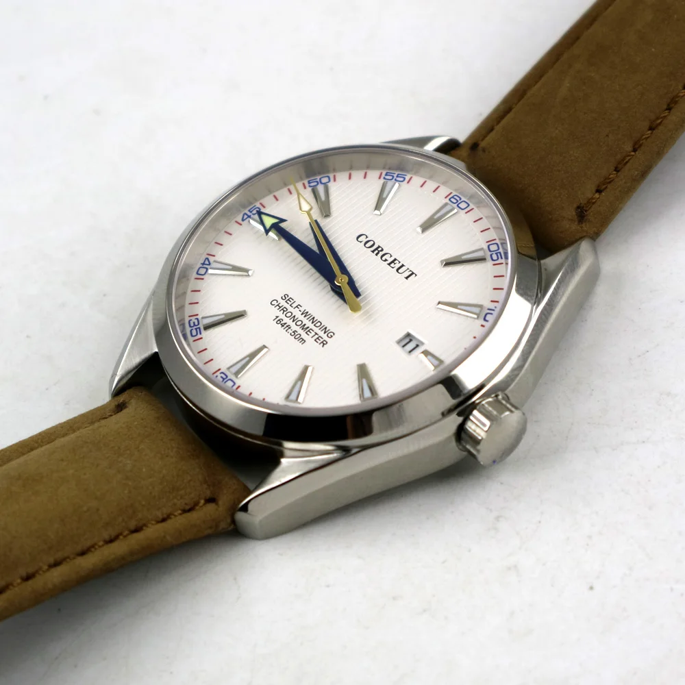 Часы мужские из нержавеющей стали с белым циферблатом 39 мм сапфировое стекло