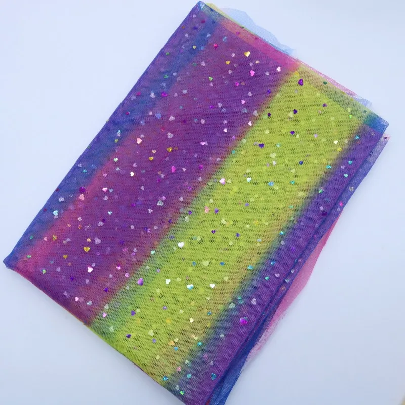 D colourful love 150 см ширина Горячая радуга звезда Любовь блесток сетчатая ткань Красочные органзы блестящая ткань DIY платье Свадебная вечеринка украшения 1 метр - Цвет: D colourful love