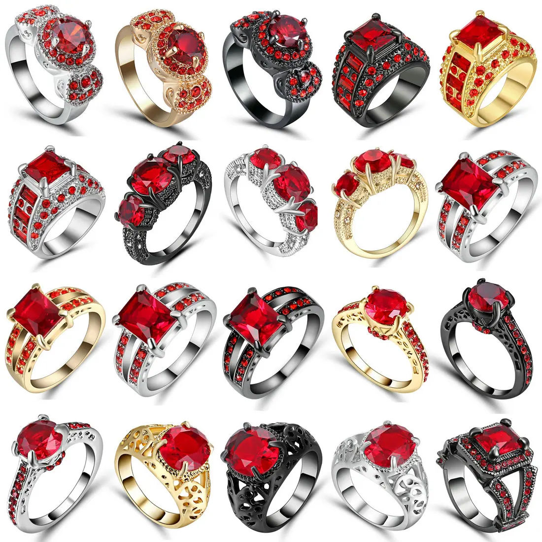 Женское Обручальное кольцо с красным фианитом в винтажном стиле|cz rings|wedding rings for