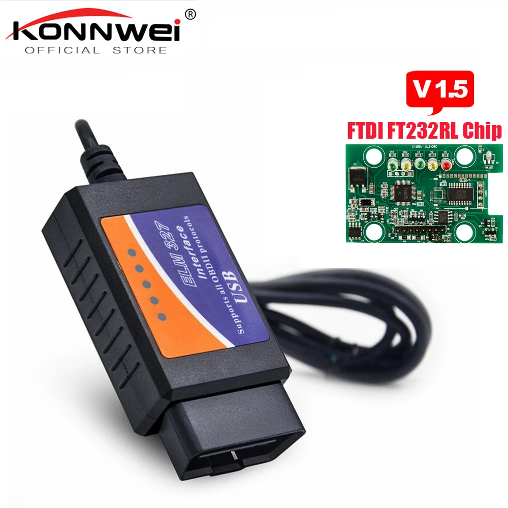 ELM327 USB V1.5 OBD2 автомобильный диагностический интерфейс сканер ELM 327 V 1,5 OBDII диагностический инструмент ELM-327 OBD 2 obd2 считыватель кода сканер