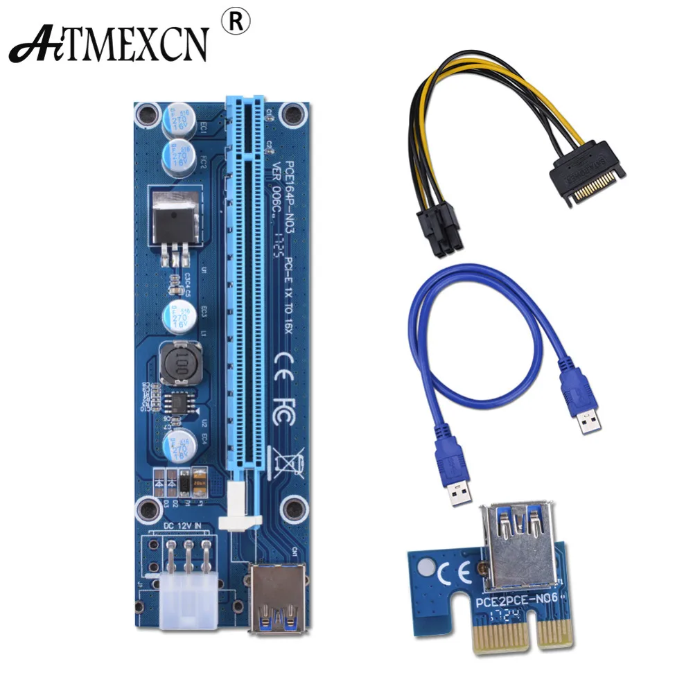 60 см pci e PCI Express X16 Extender E USB 6pin Riser Card PCIe добыча карты адаптера для добычи Bitcoin