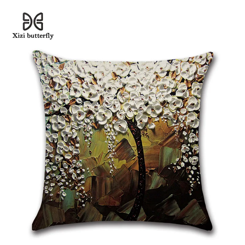 Oil painting tree Cushion Cover Cotton material Pillow Cases 45X45cm Bedroom Sofa Pillowcase Home Decor Christmas gift | Дом и сад