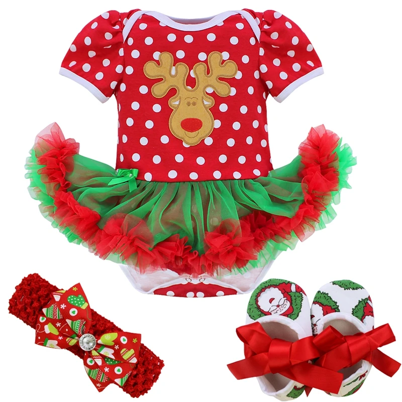 Рождество для маленьких девочек Детские наборы из 3 предметов Санта Клаус олени