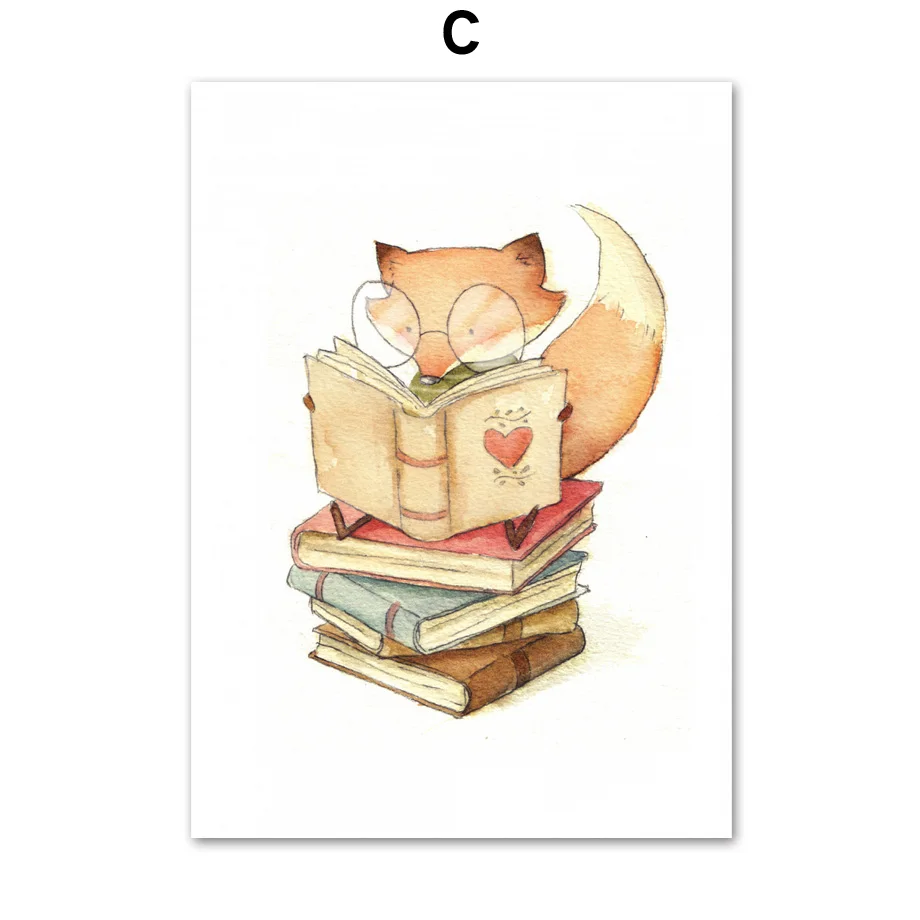 C Акварельная картина на холсте с изображением медведя кролика лисы, скандинавских плакатов и печати, изображение животного на стене, детская комната, скандинавский стиль - Цвет: C