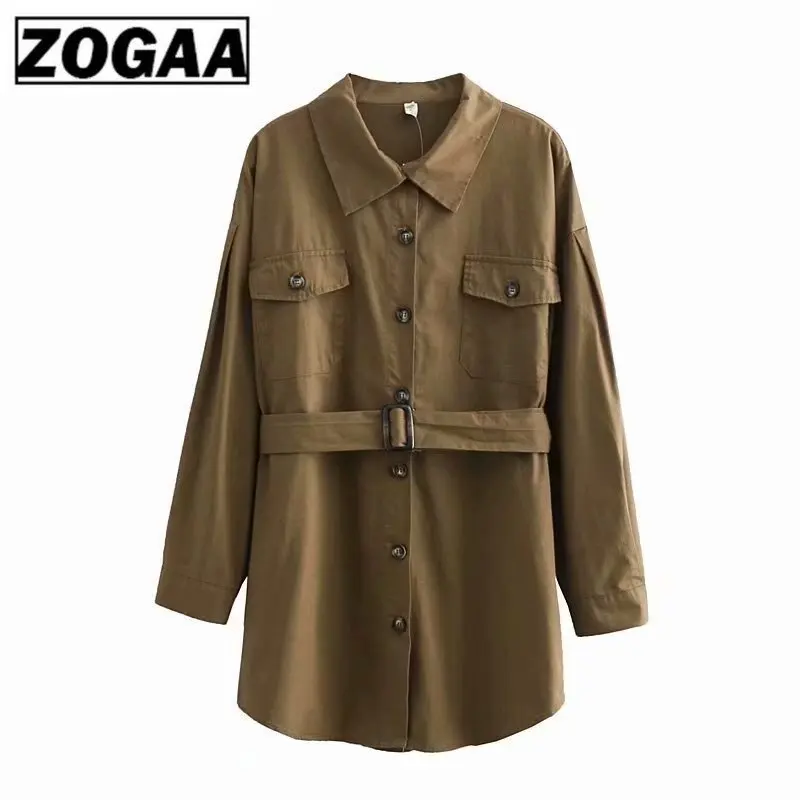 Сексуальное пальто для женщин с поясом баской Свободное длинное цвета хаки