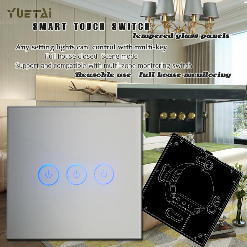 Английская версия сенсорный настенный выключатель света из закаленного стекла