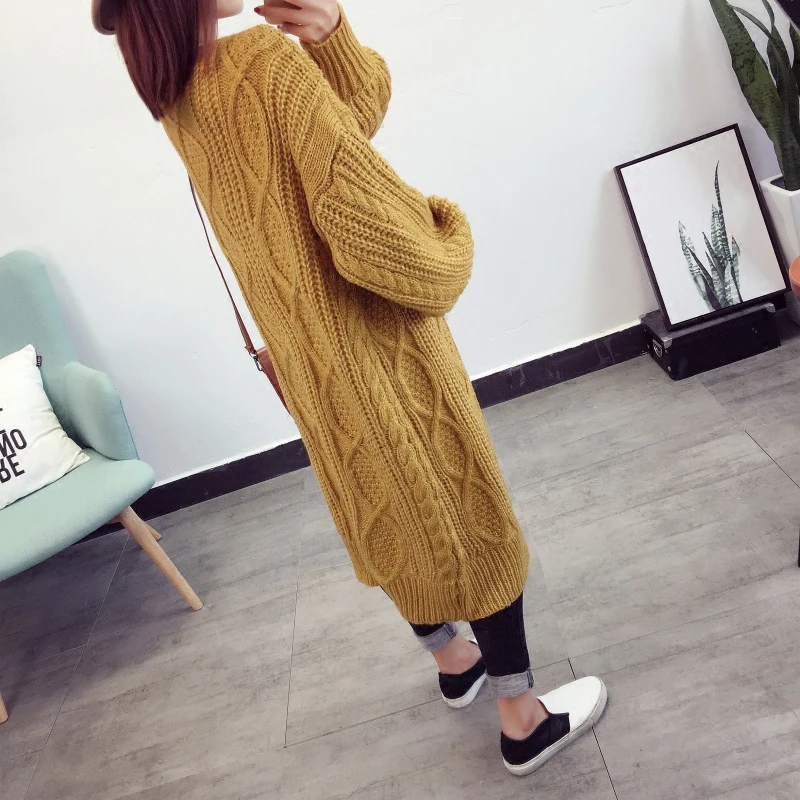 Женский длинный кардиган вязаный оверсайз с рукавами фонариками и V образным