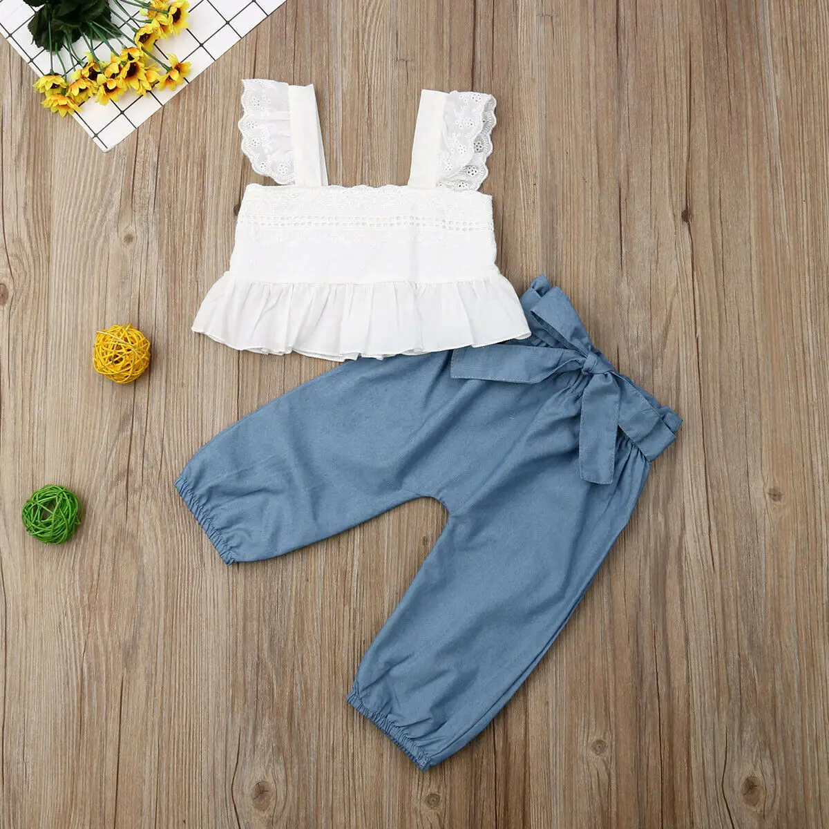 2019 г. детская одежда комплект из 2 предметов белый кружевной топ без рукавов жилет