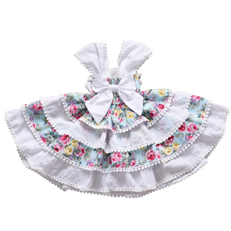 Summer Girl Flower Printed Dress Boutique Baby Lace Party Layered Sundress Pageant Bridesmaid Birthday Clothes | Детская одежда и