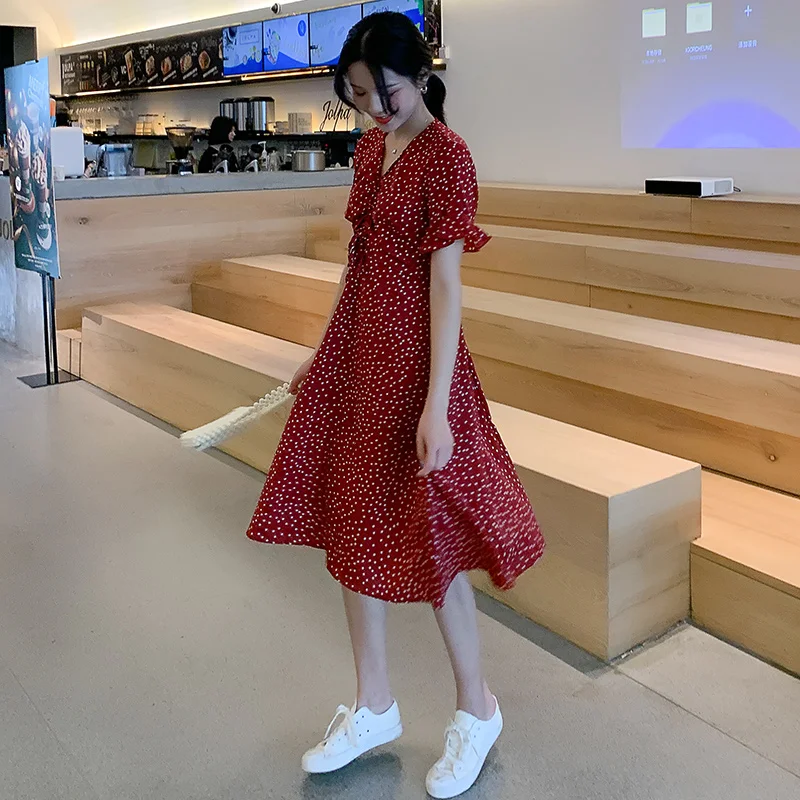 2019 Новое поступление летнее платье для беременных милое в горошек большого