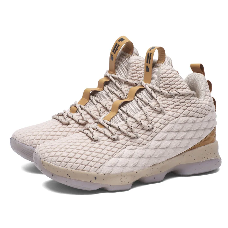 beige HOMASS/Лидер продаж; Баскетбольная обувь Lebron James; высокие ботинки для тренировок в тренажерном зале; ботильоны; уличные мужские кроссовки; спортивная обувь - Цвет: beige