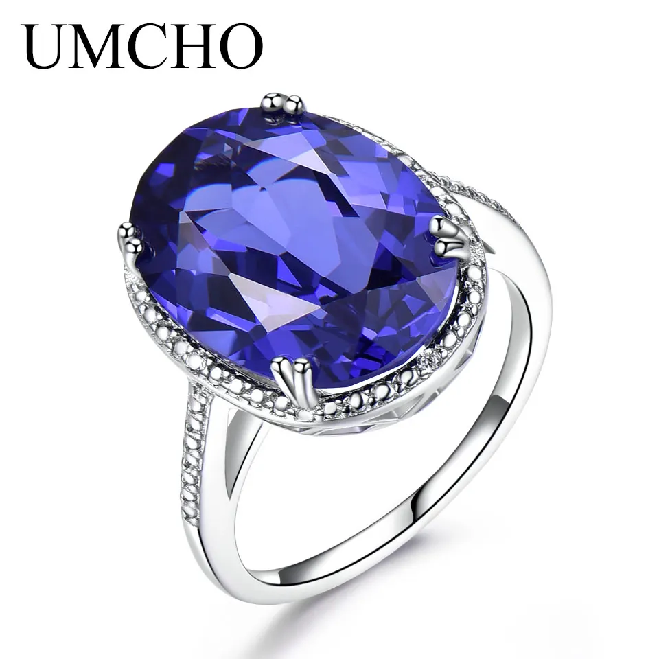 Tanzanite UMCHO Роскошные танзанит драгоценные камни кольца для женщин Твердые 925 пробы серебряные ювелирные украшения Женское Обручальное кольцо Рождественский подарок - Цвет камня: Tanzanite