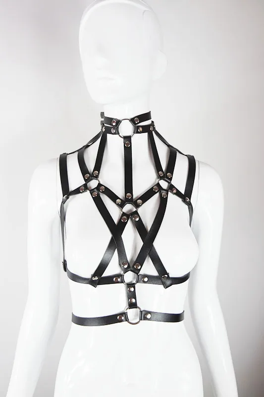 GARTER COLLAR HARNESS Plus size detachable adjustable sexy body harness with leather straps fasten at waist &amp around neck | Электроника