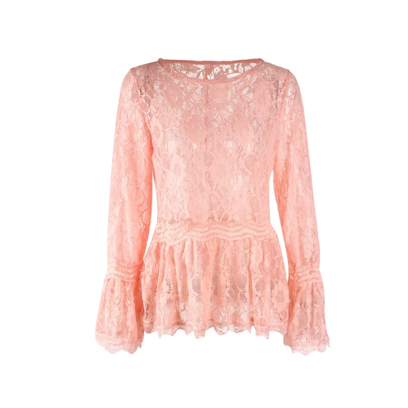 2019 New Autumn Floral Blouse for Women Sex Lace Long Sleeve Casual Yellow Pink Top Ladies Loose Blusas Femininas | Женская одежда