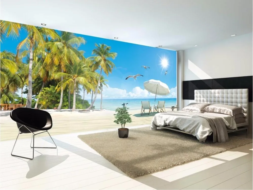 

Custom mural 3d photo wallpaper sea coconut palm beach painting picture 3d wall murals wallpaper for living room walls 3 d