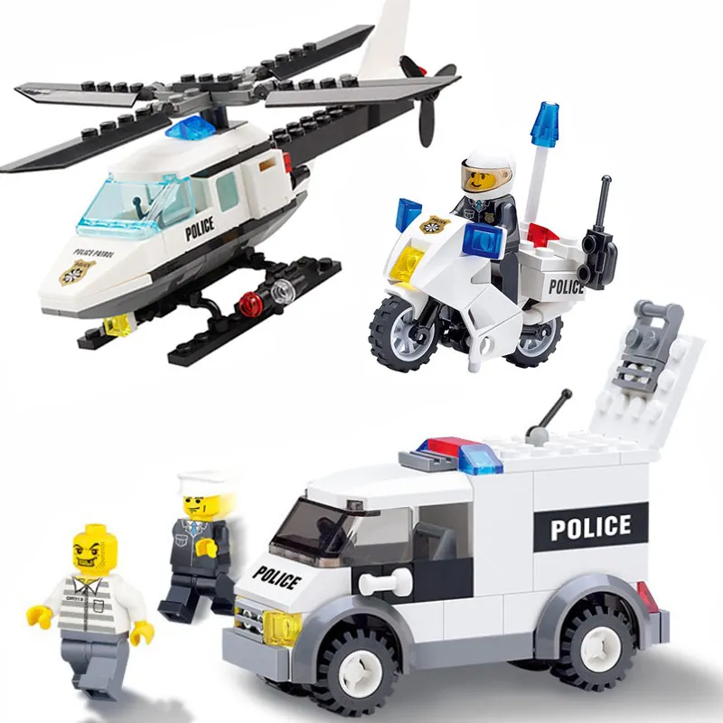 Самолет ВВС DIY Кирпичи совместимые полицейский город вертолет мотоцикл