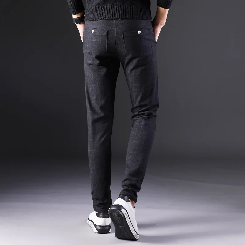 

2019 New Men's Pants Straight Loose Casual Trousers Large Size Cotton Fashion Men's Business Suit Pants plaid Brown Grey cotton