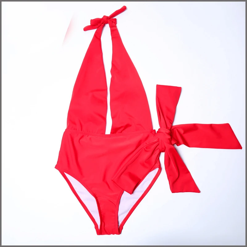 Ретро Холтер Купальники Женщины Открыть Глубокий V Шеи Sexy One цельный Купальник High