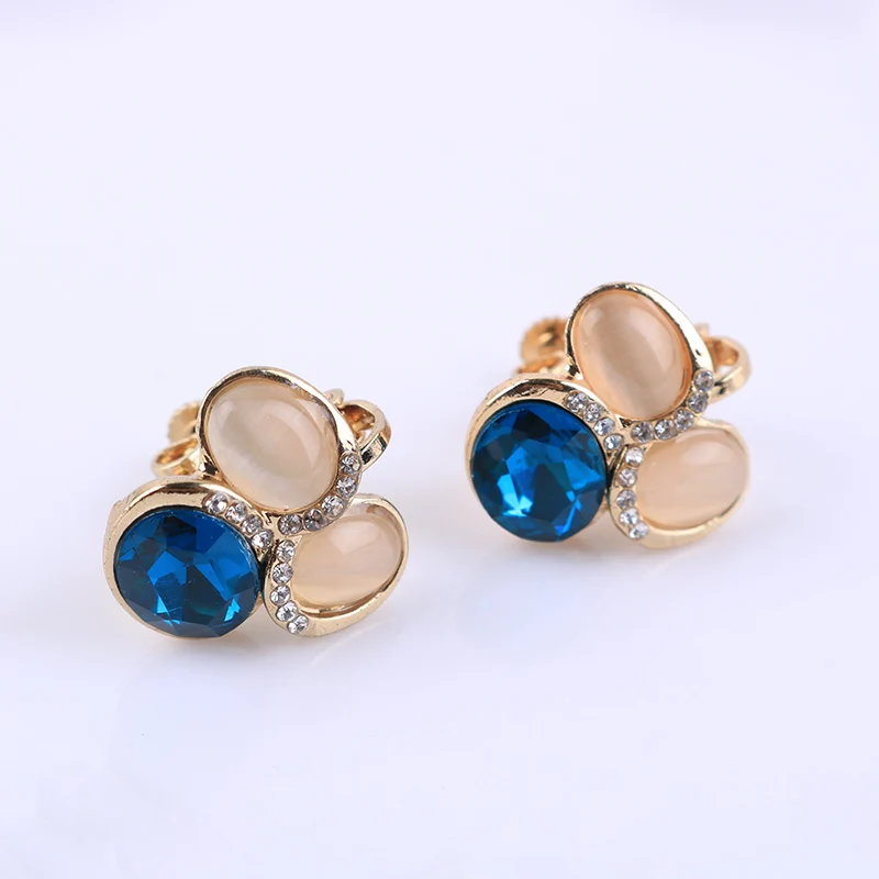 2018 Женская мода кошачий глаз цветной овальный кристалл роскошный клип на серьги