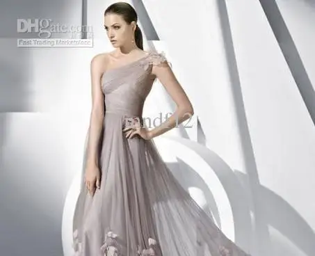 free shipping -2013 Gray series one shoulder evening dress floral decoration | Свадьбы и торжества