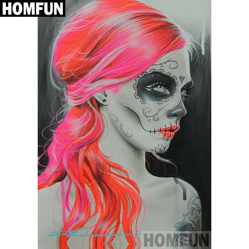 Алмазная живопись HOMFUN A00008 картина Череп девочка с полными квадратными/круглыми