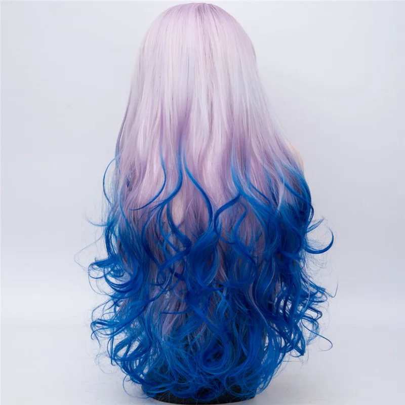 Многоцветный MSI Wigs длинные косы косплей парики для женщин Радужный Омбре плетение синтетический волнистый парик натуральный Фиолетовый Синий Розовый волос - Цвет: Многоцветный