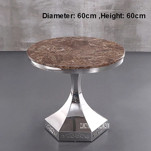 Coffee Silver 60 см Классический Современный Мраморный Стол для заварки чая Т-образный круглый журнальный столик, обеденный стол из нержавеющей стали - Цвет: Coffee Silver