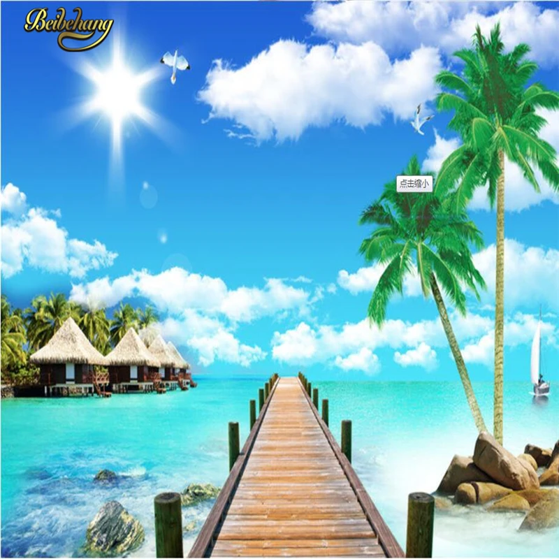 beibehang Custom Maldives beach coconut trees papel de parede 3D Mural wallpaper for walls Wall Covering TV Backdrop Wallpaper |