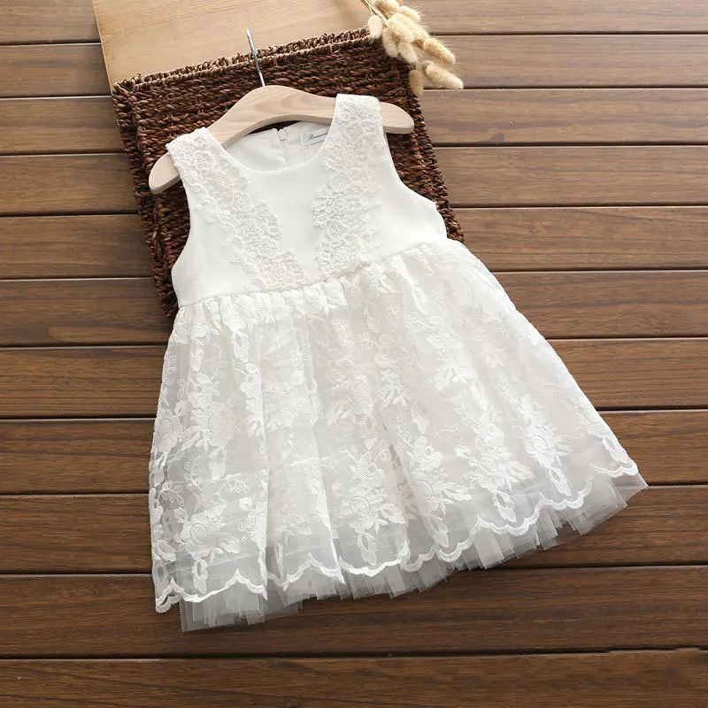 2017 Summer New Girl Dresses Children's Clothing Princess Sleeveless Lace Puff Dress Party Fashion Vest 4 Colors | Детская одежда и