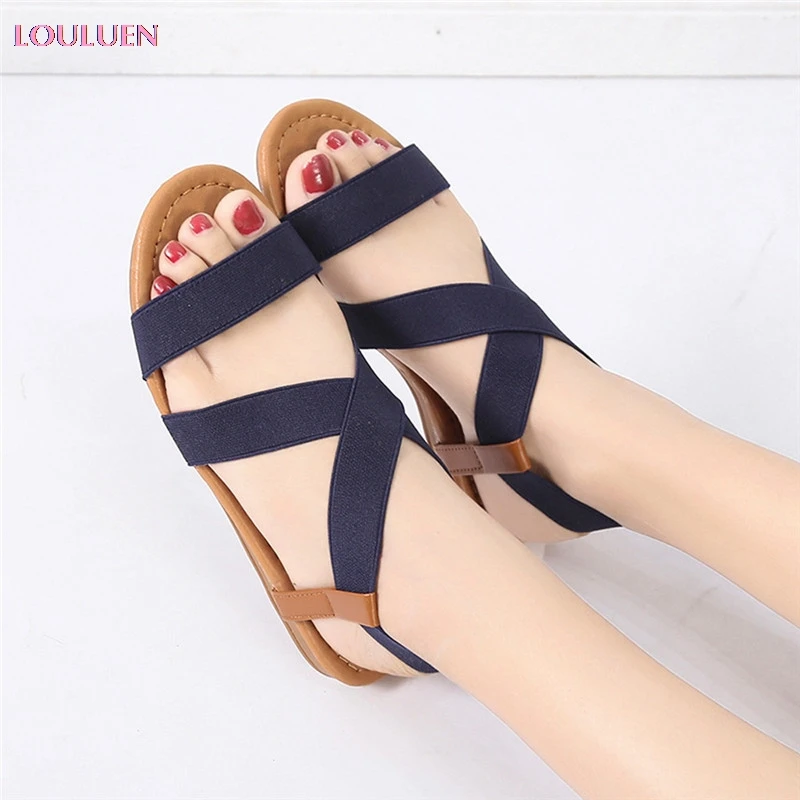 LOULUEN 2020 Sexy Women Sandals Low Heel Anti Skidding Beach Shoes Cross Strap Sandal Peep-toe National Roman Plus Size 41 #0713 | Обувь