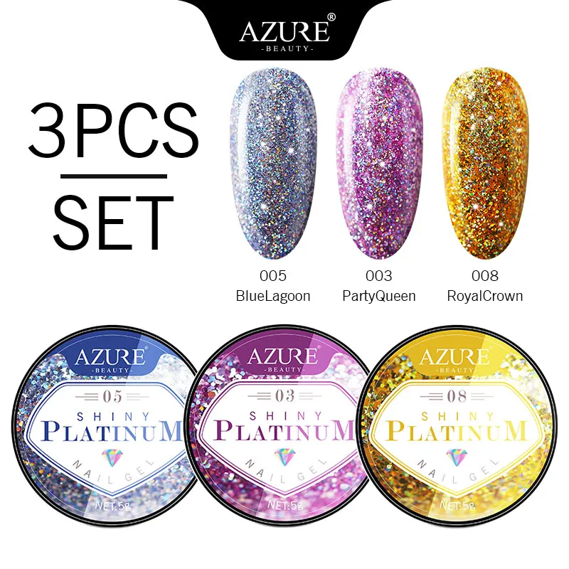 6 AZURE BEAUTY Платиновые блестки, УФ Гель-лак для ногтей, эмалевые наборы, Блестящие Блестки, УФ Led Гель-лак для ногтей, набор полуперманентных гелей - Цвет: 6