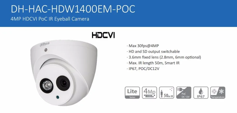 Dahua Видеонаблюдения оригинальный HAC HDW1400EM POC 4MP HDCVI WDR ИК глазного яблока Камера