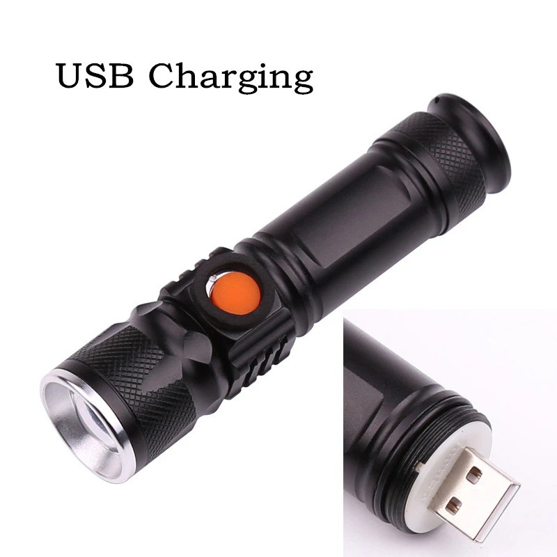Светодиодный фонарик с зумом Перезаряжаемый USB фонарь водонепроницаемый
