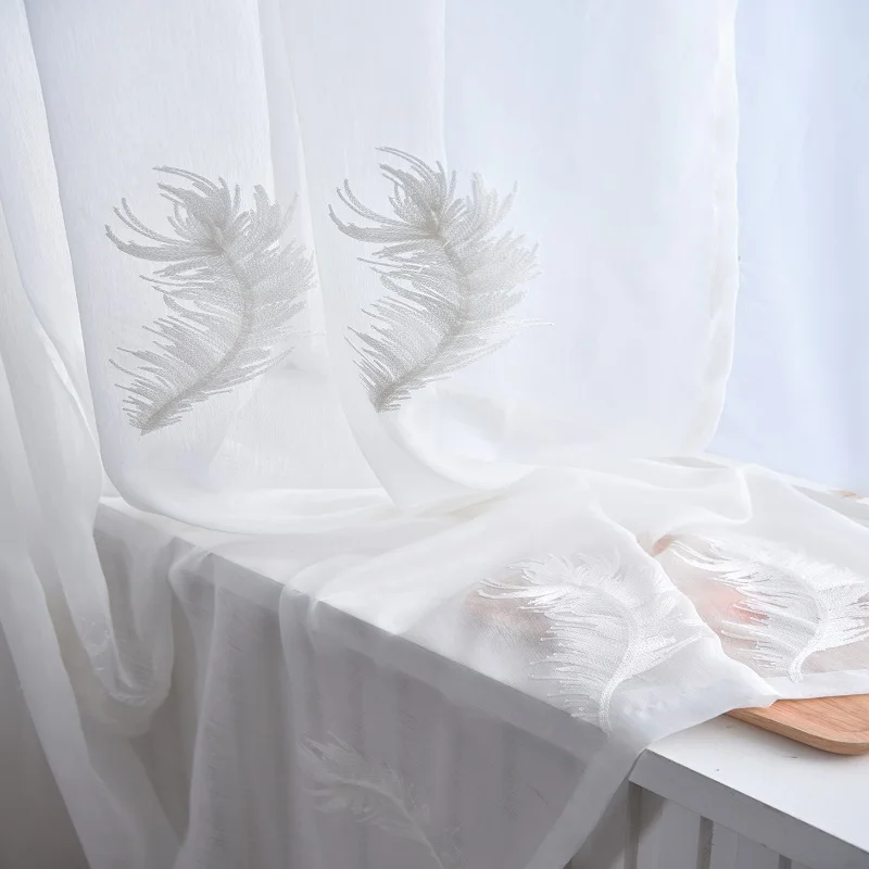 Прозрачные шторы из териленовой пряжи с узором в виде перьев оконные драпировки