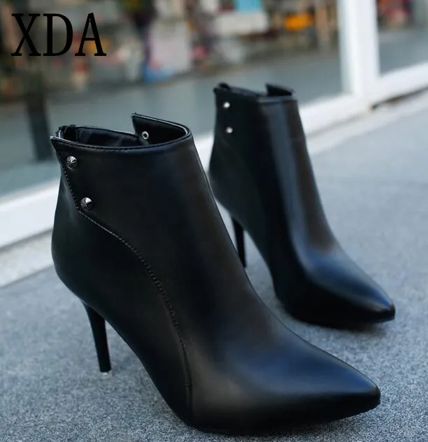 Новые Сексуальные женские ботинки XDA однотонные из флока на молнии искусственной