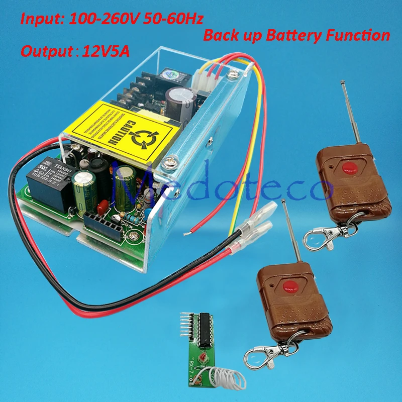 

12V5A Access Control Switch Power Supply AC110~260V Access Power Supply + back up battery function + 1v2 wireless remote Control
