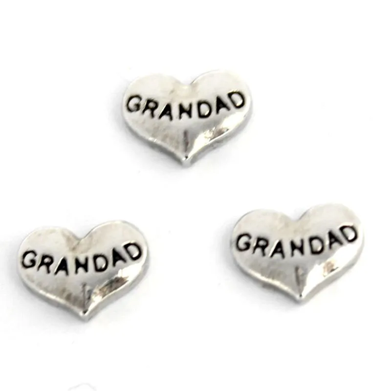 20 шт./лот Новое поступление DIY Мода сплав серебро Grandad сердце Шарм для плавающего