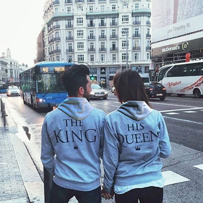 Зимняя хлопковая толстовка KING queen для мужчин женщин влюбленных пар брендовая