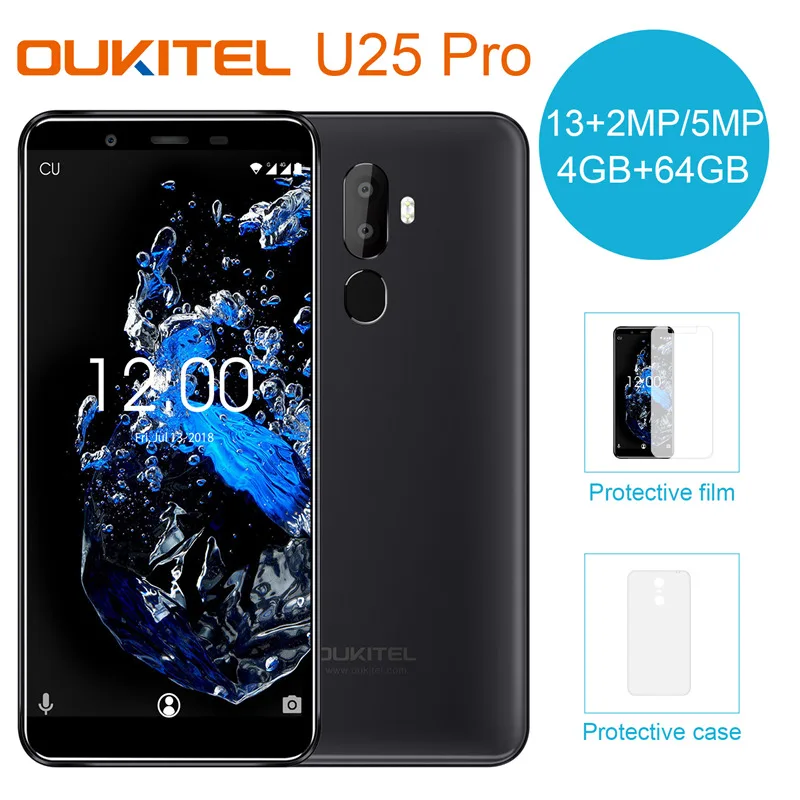 Gray OUKITEL U25 Pro 5," FHD MTK6750T Восьмиядерный мобильный телефон 4 ГБ ОЗУ 64 Гб ПЗУ Android 8,1 двойная камера отпечаток пальца 4G LTE смартфон - Цвет: Gray