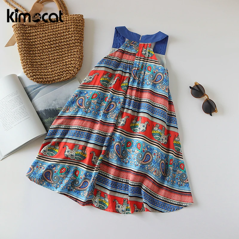 Kimocat Big Girl Fashion Printed Strap Dress Toddler Kids Dresses For Girls Princess Vestido Infantil Summer | Детская одежда и